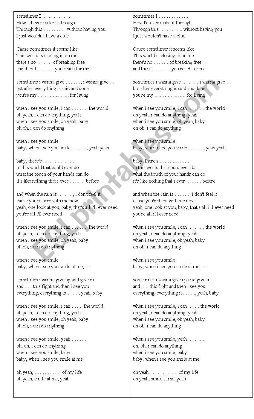 when i see you smile worksheet