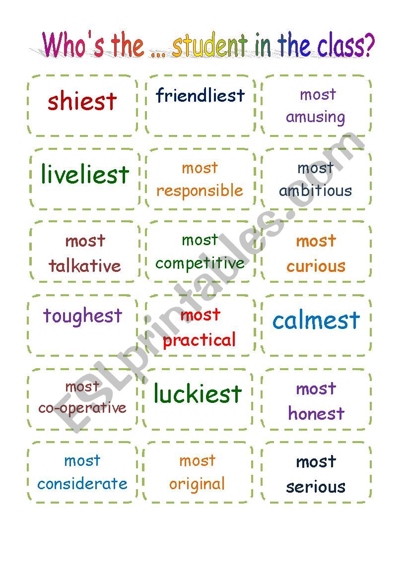 Superlatives Speaking Cards worksheet