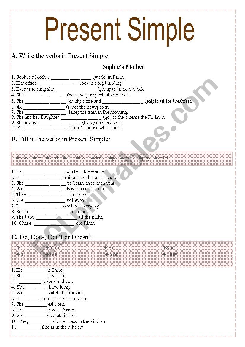 Present simple worksheet