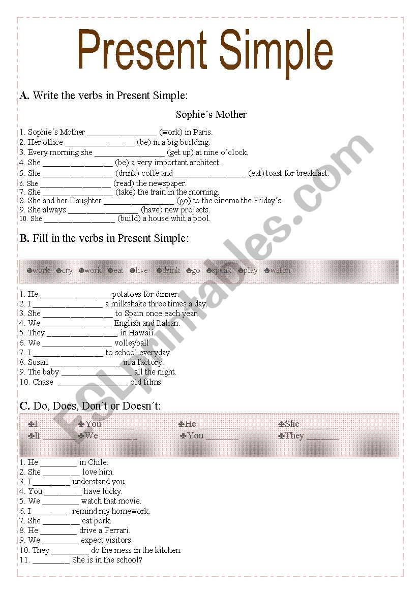 Present simple worksheet