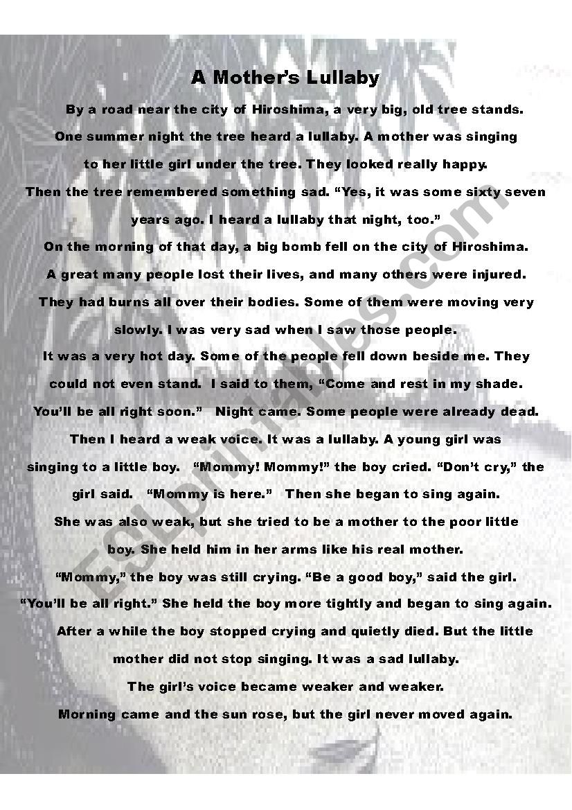 Mothers Lullaby worksheet