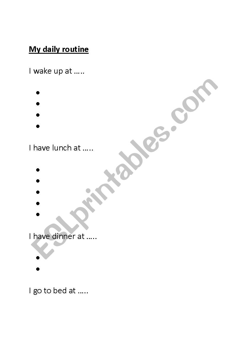 Daily routine worksheet