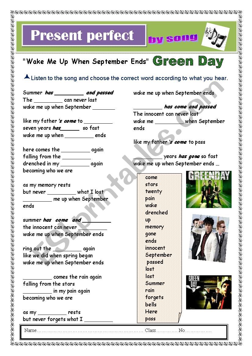  Present perfect by Wake Me Up When September Ends song