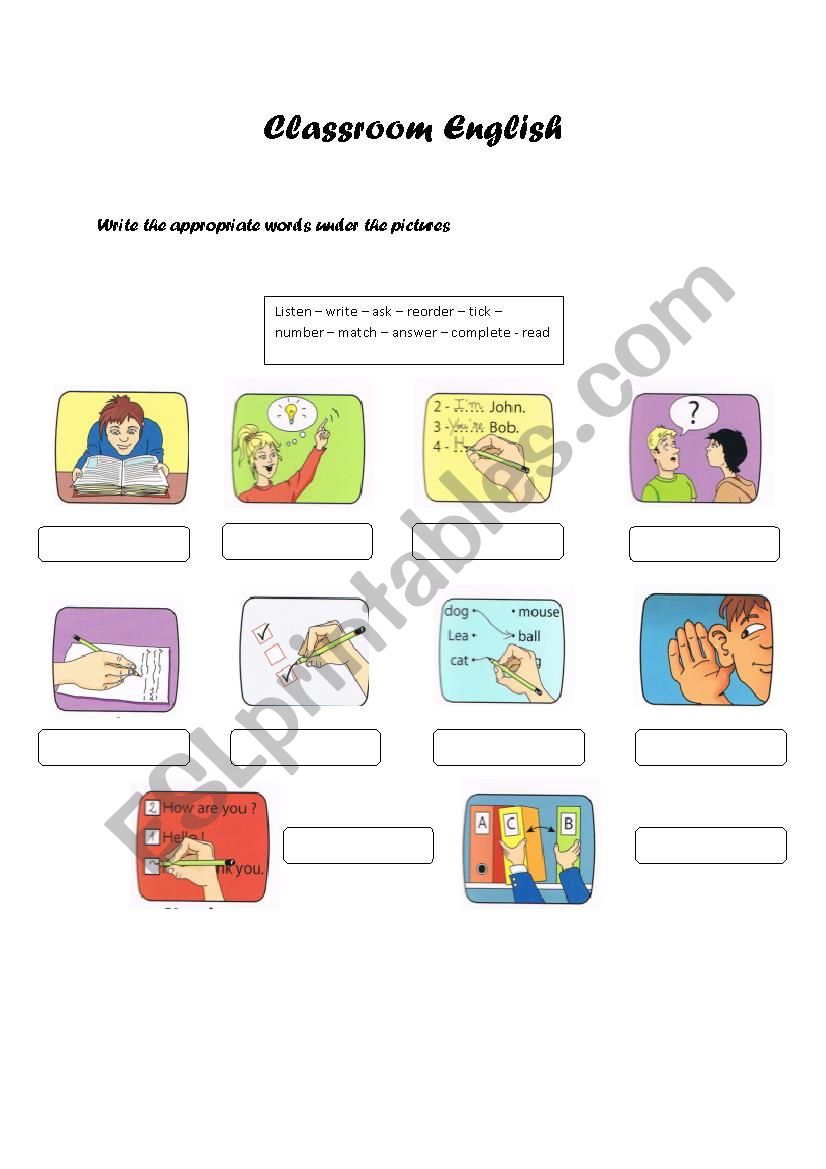 Classroom English worksheet