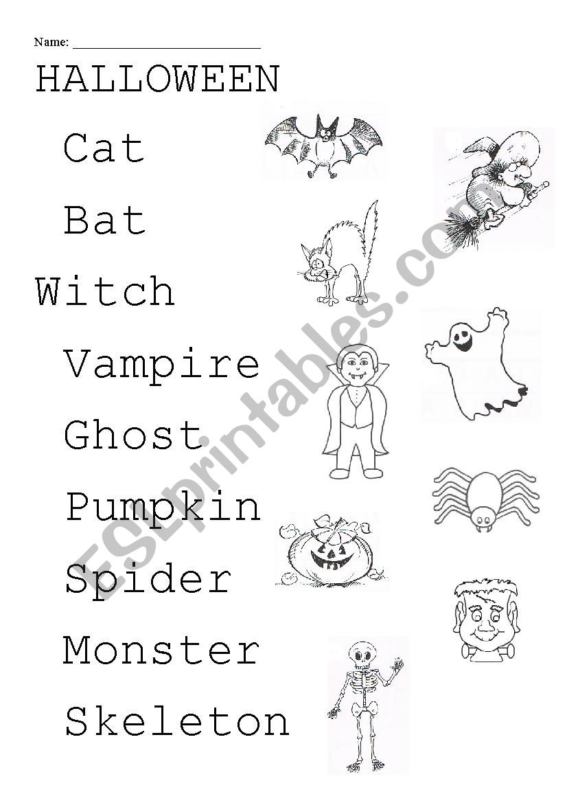 Halloween match worksheet