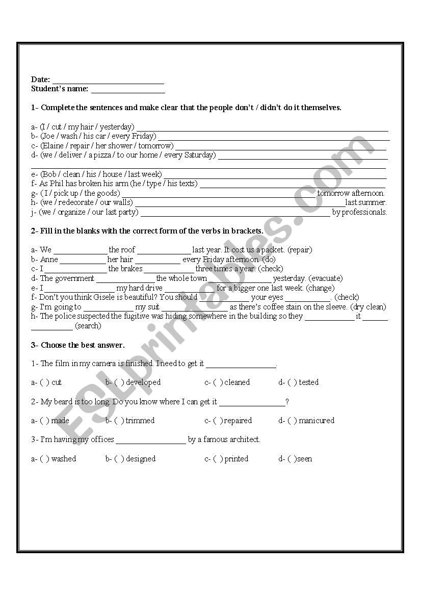 Have / Get something done worksheet