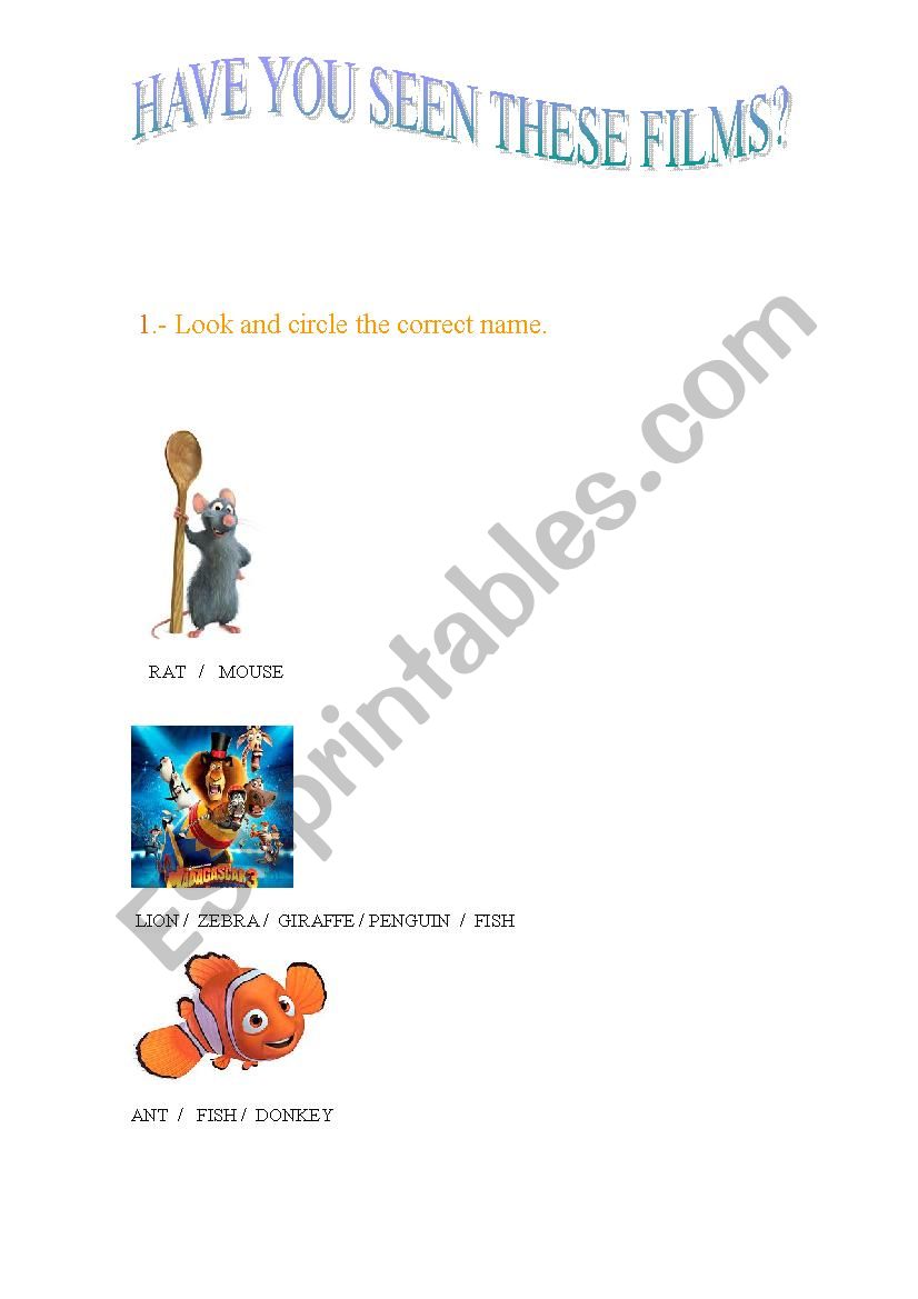 ANIMALS AND FILMS worksheet