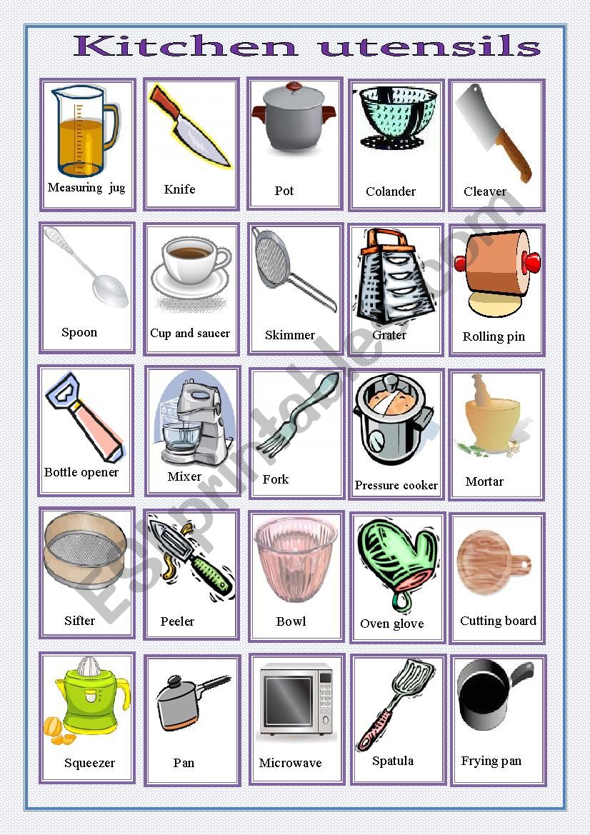 kitchen utensils worksheet