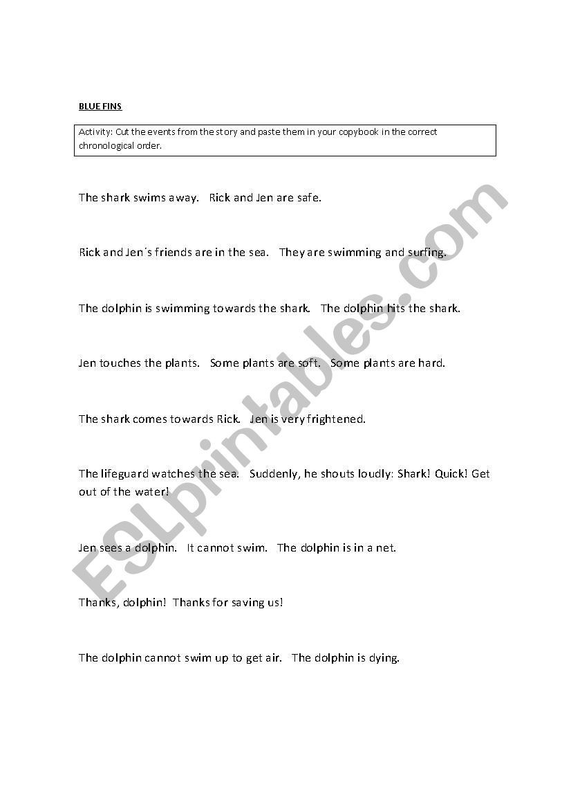 Blue Fins worksheet