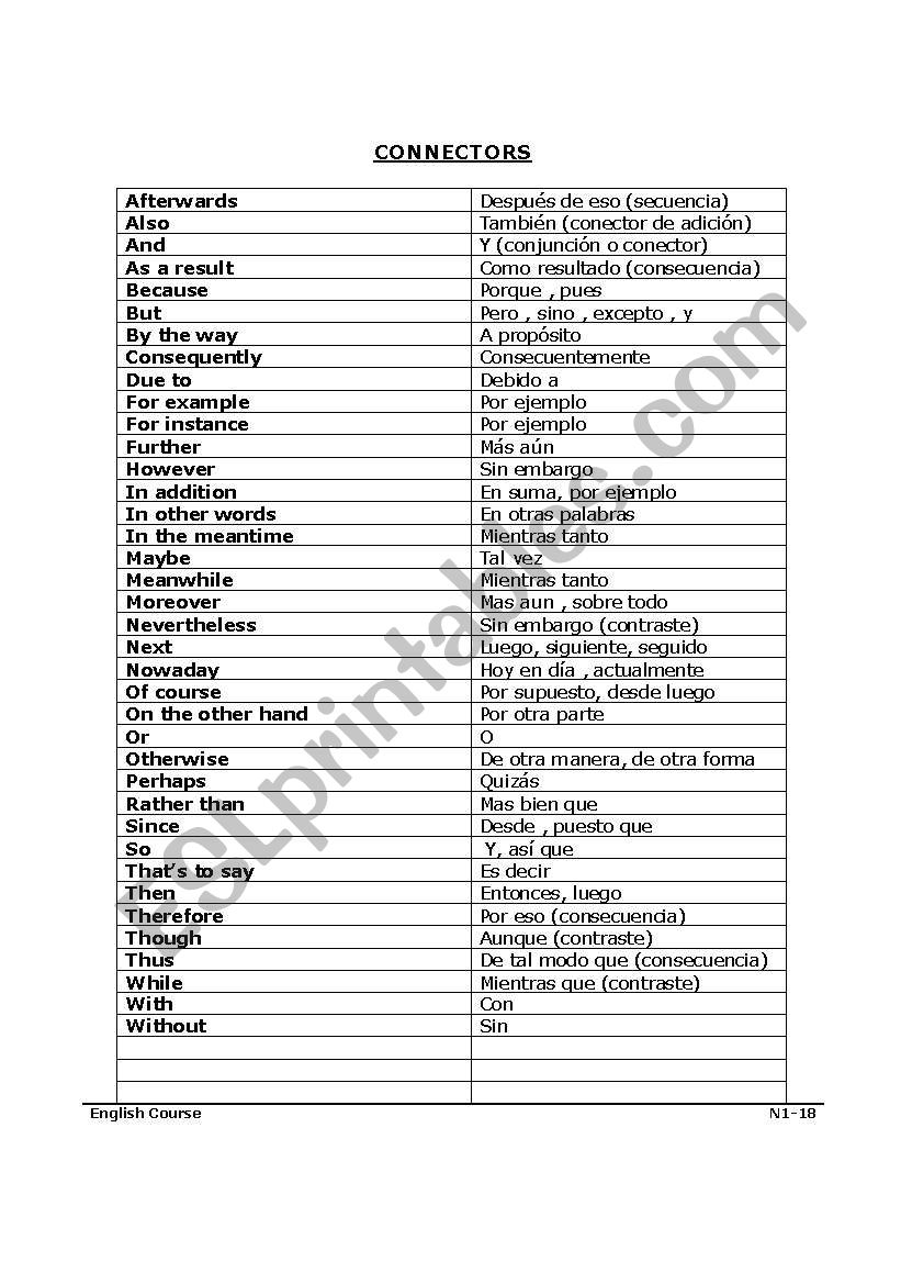 CONNECTORS worksheet