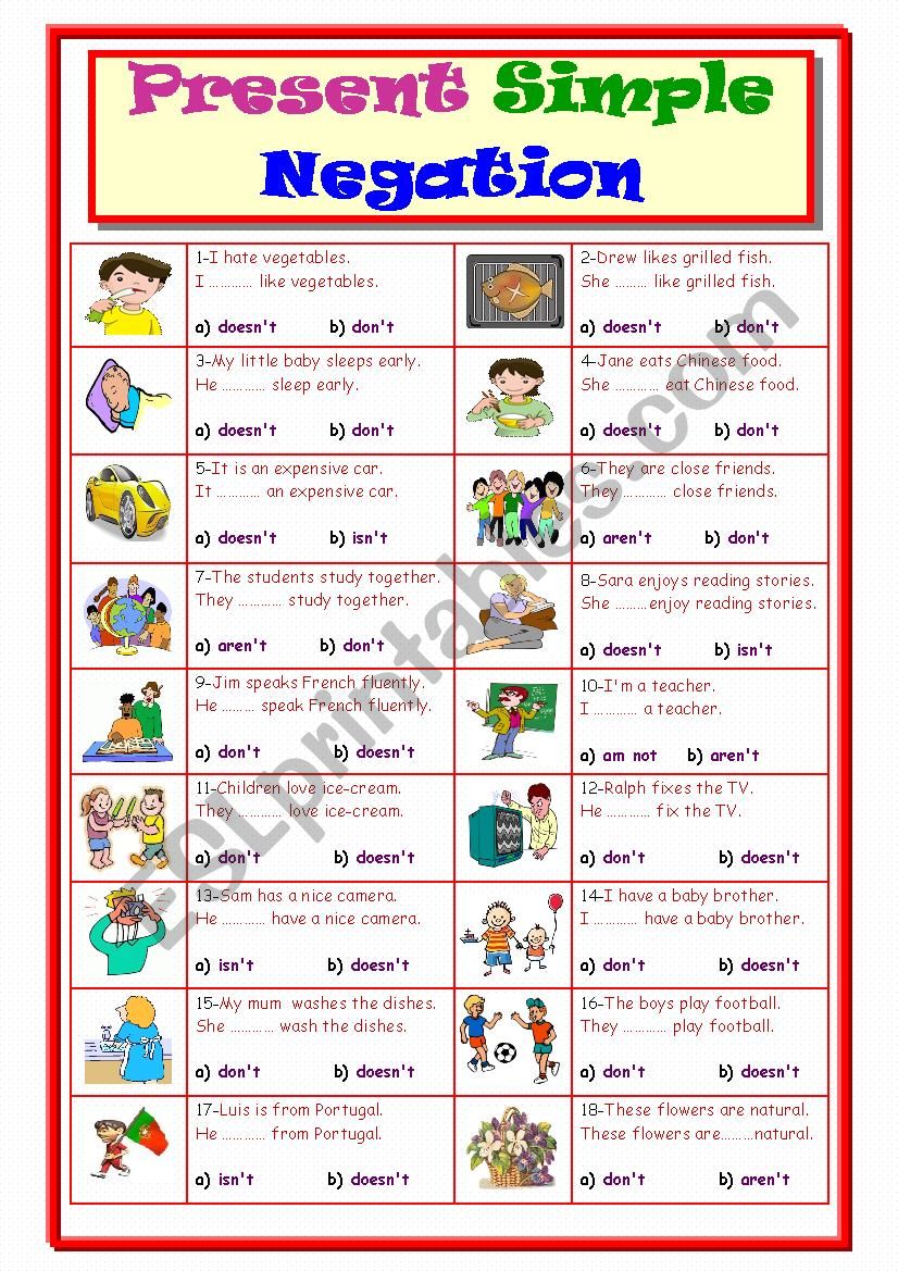 Present Simple Negation worksheet