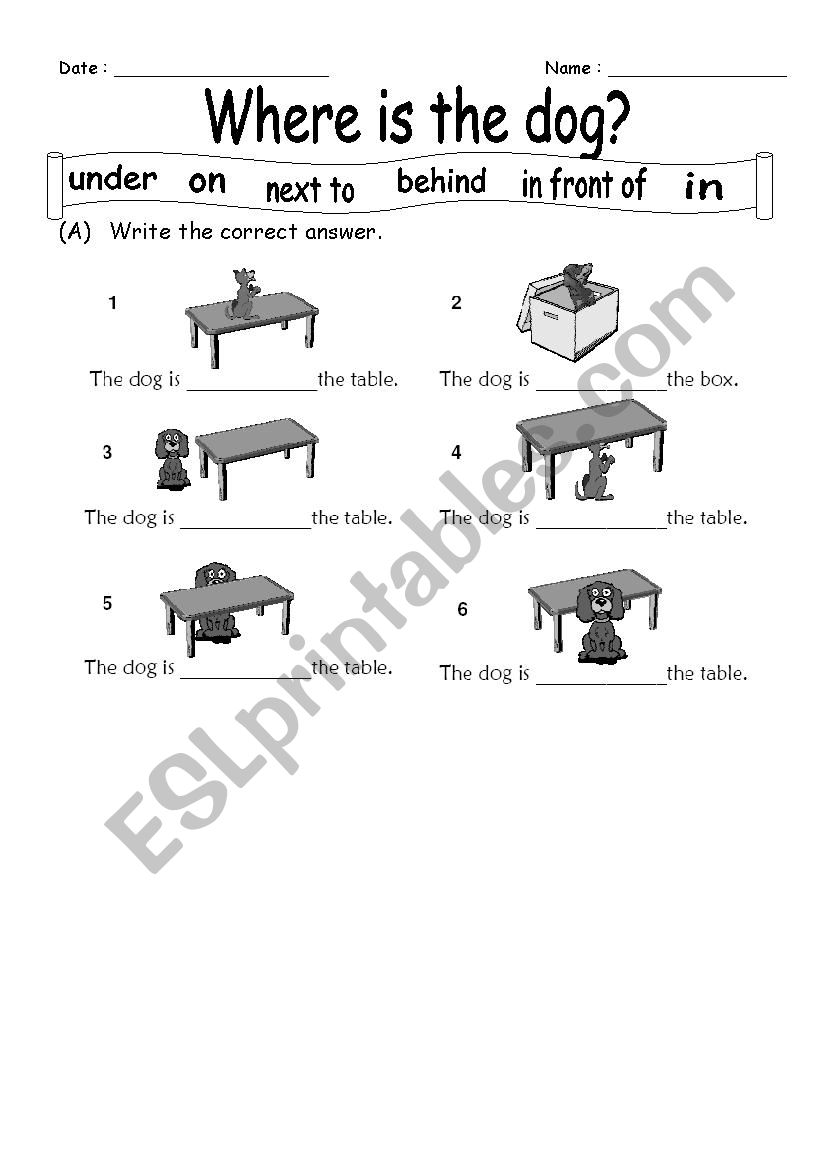 Where is the dog? worksheet