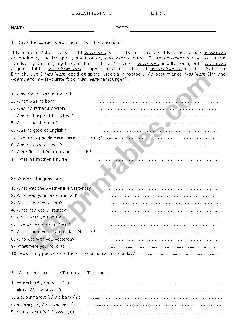 test worksheet