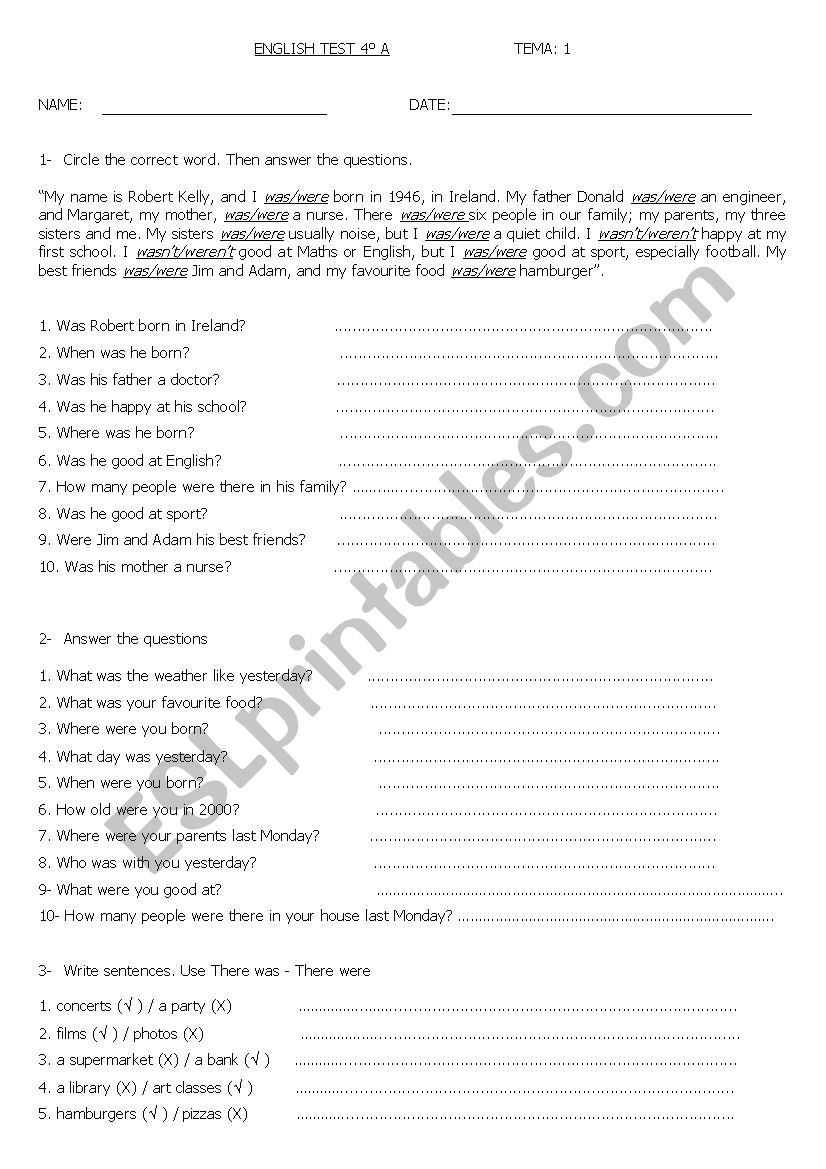 test worksheet