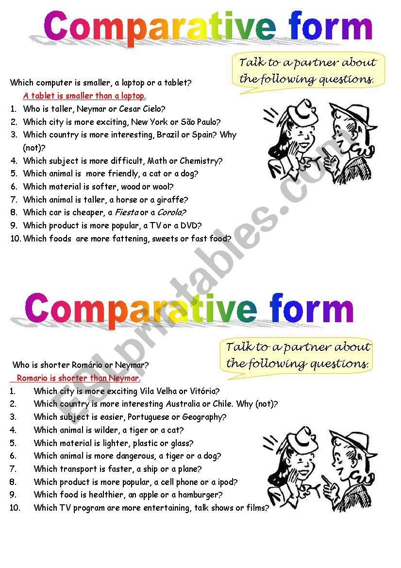COMPARATIVE QUESTIONS PAIR-WORK