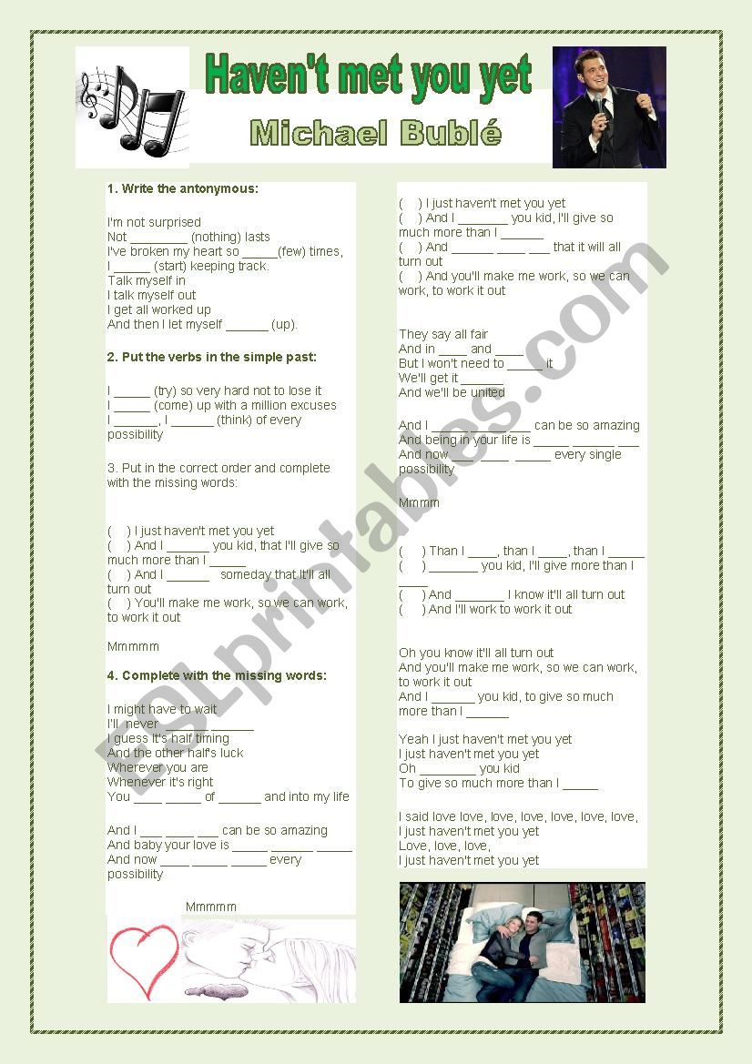 Haven´t Met you yet - Michael Bublé - ESL worksheet by Daniela Lopes