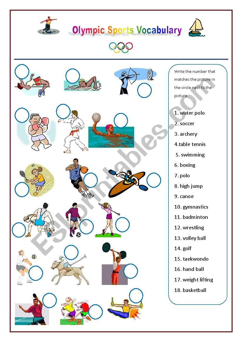 Olympic Games Sports Vocabulary worksheet