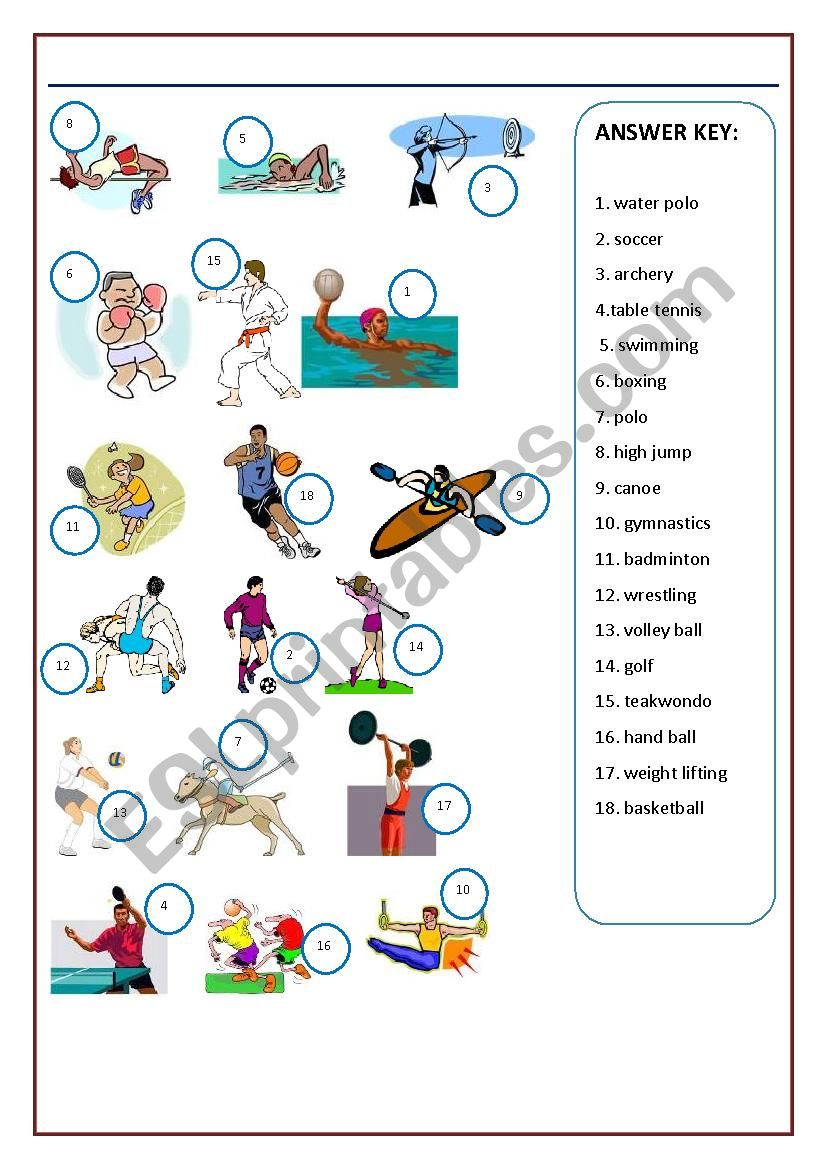 Sports vocabulary online activity for 3RD