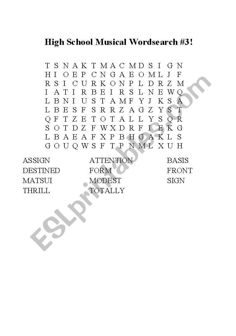 HSM Wordsearch worksheet