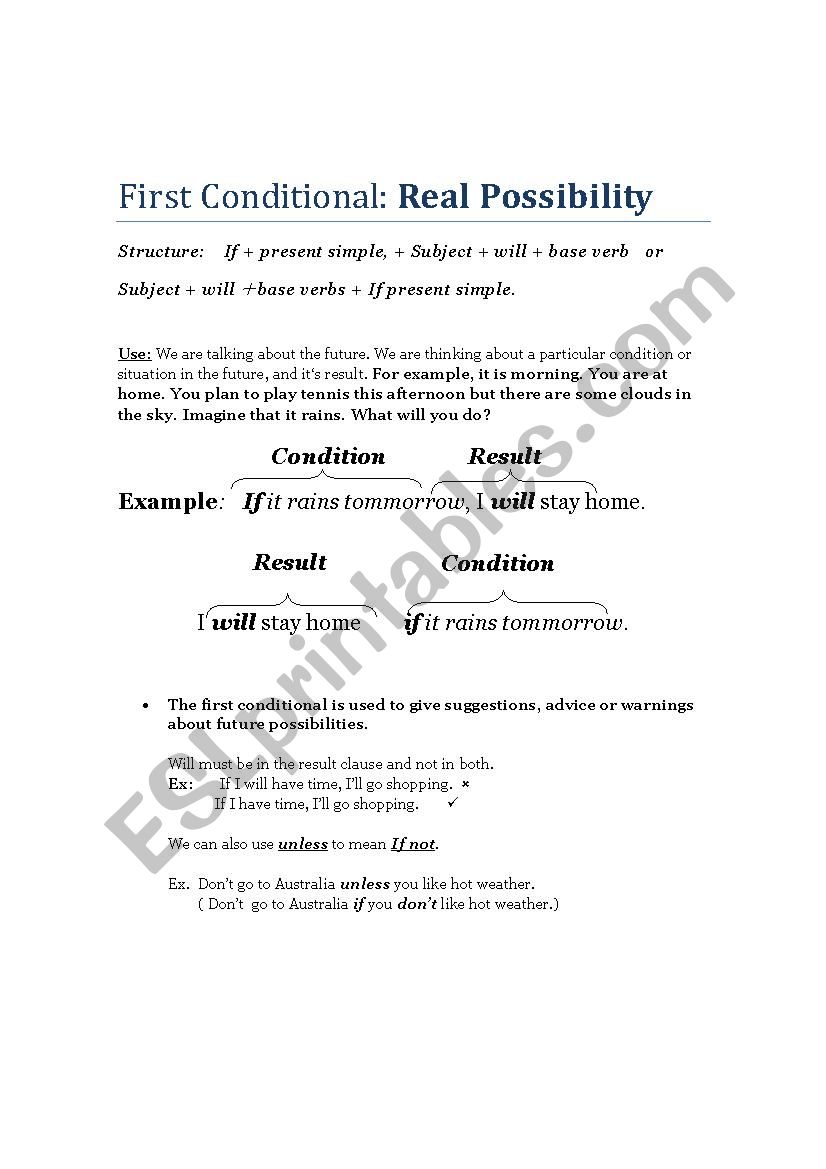 First Conditionals (real Possiblity