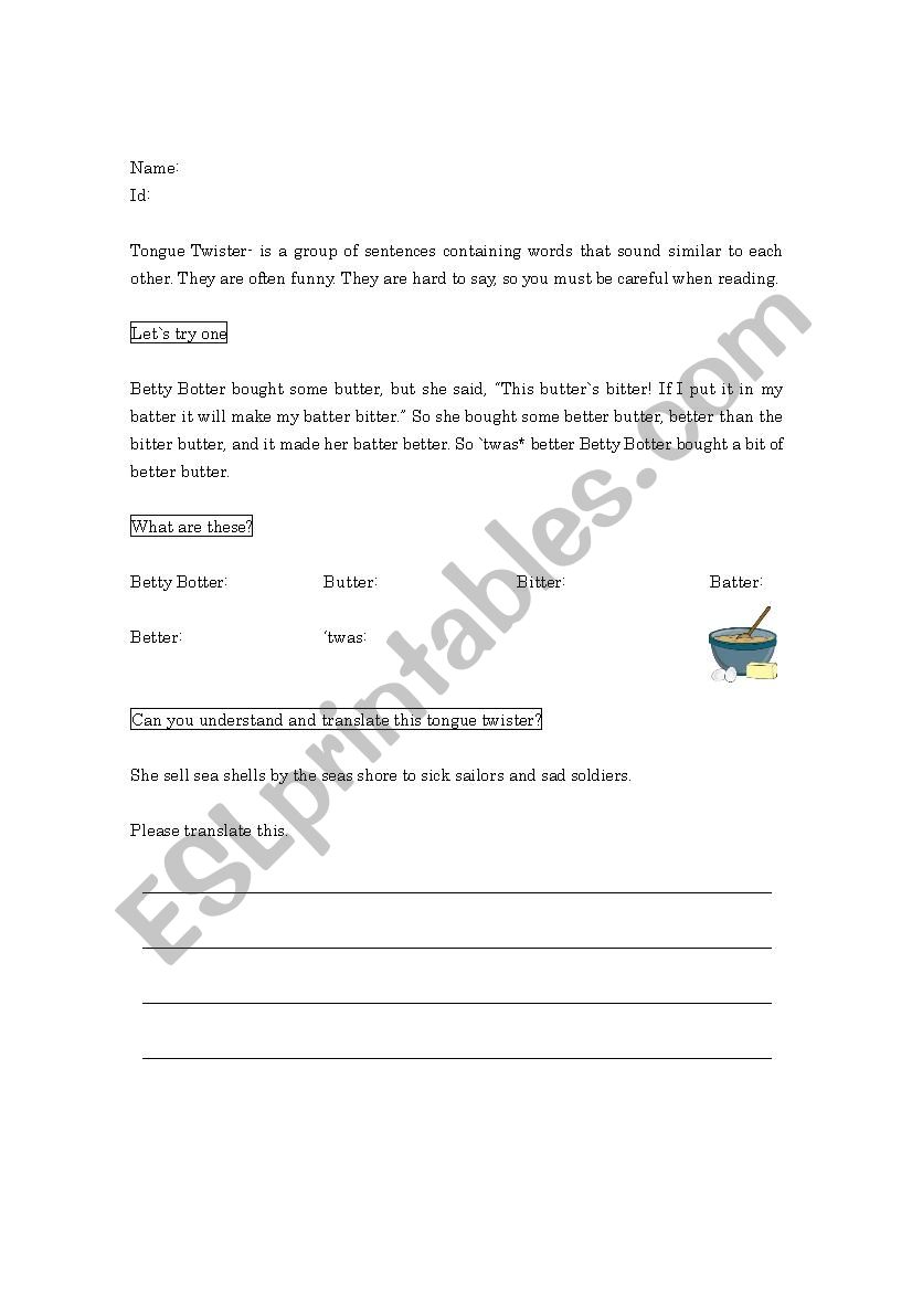 Tongue Twister worksheet