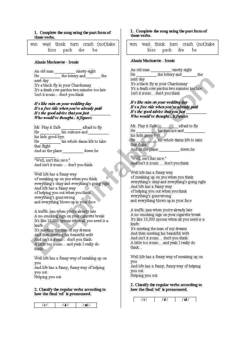 Song: Ironic worksheet