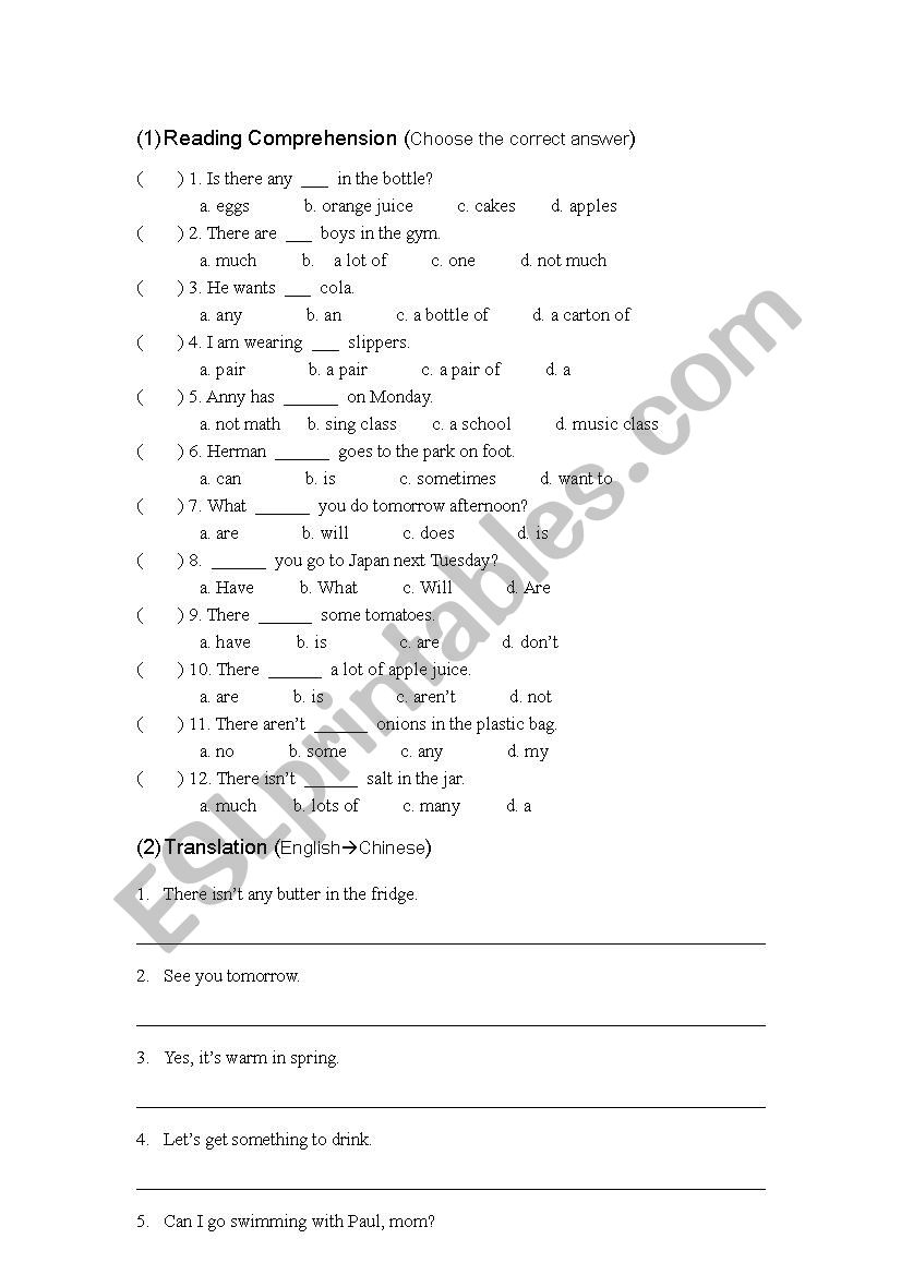 Reading Comprehension worksheet