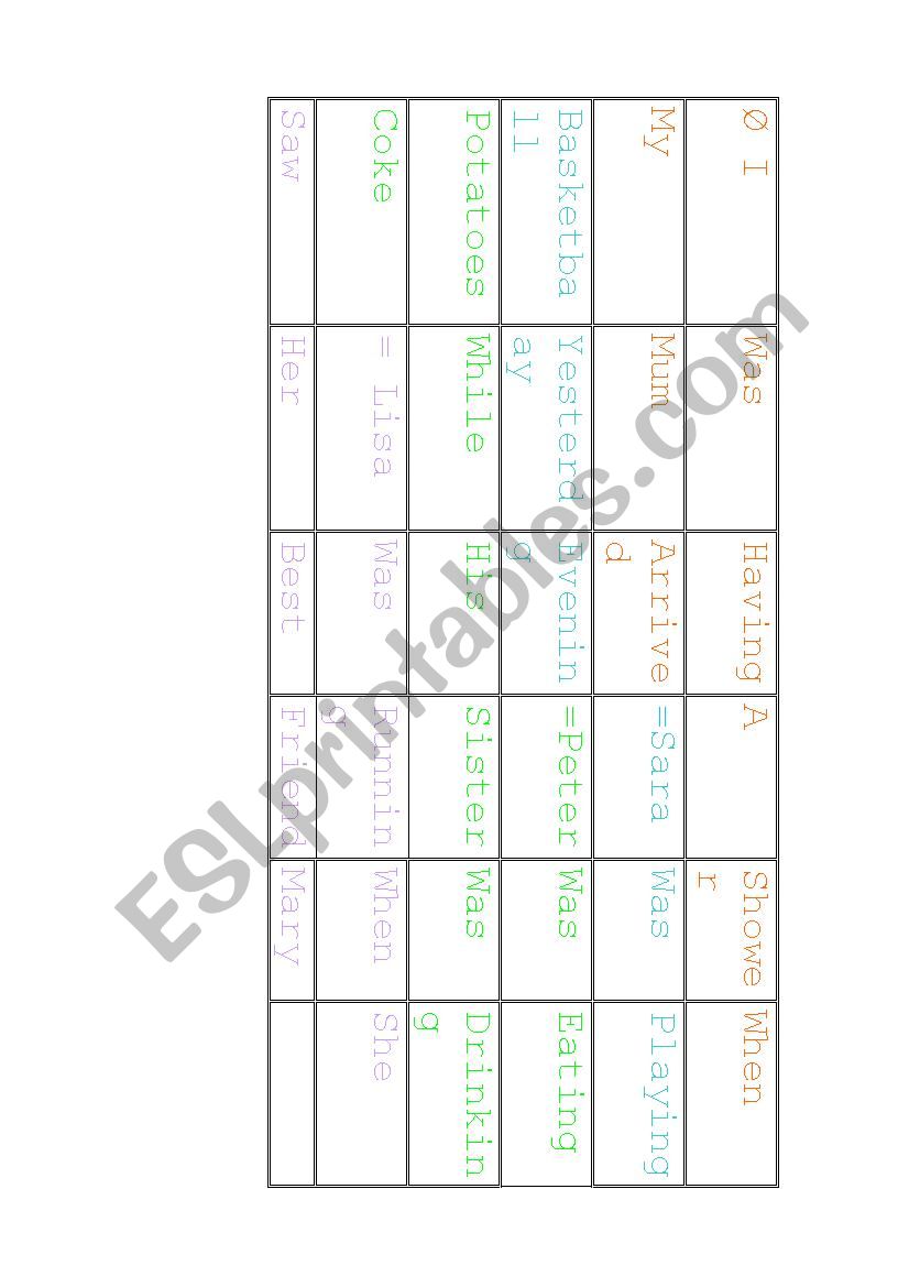 past continuous match worksheet