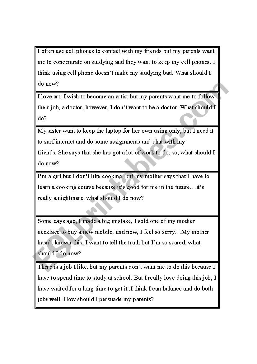 Problems worksheet