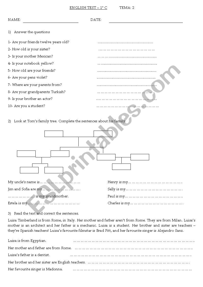 TEST worksheet