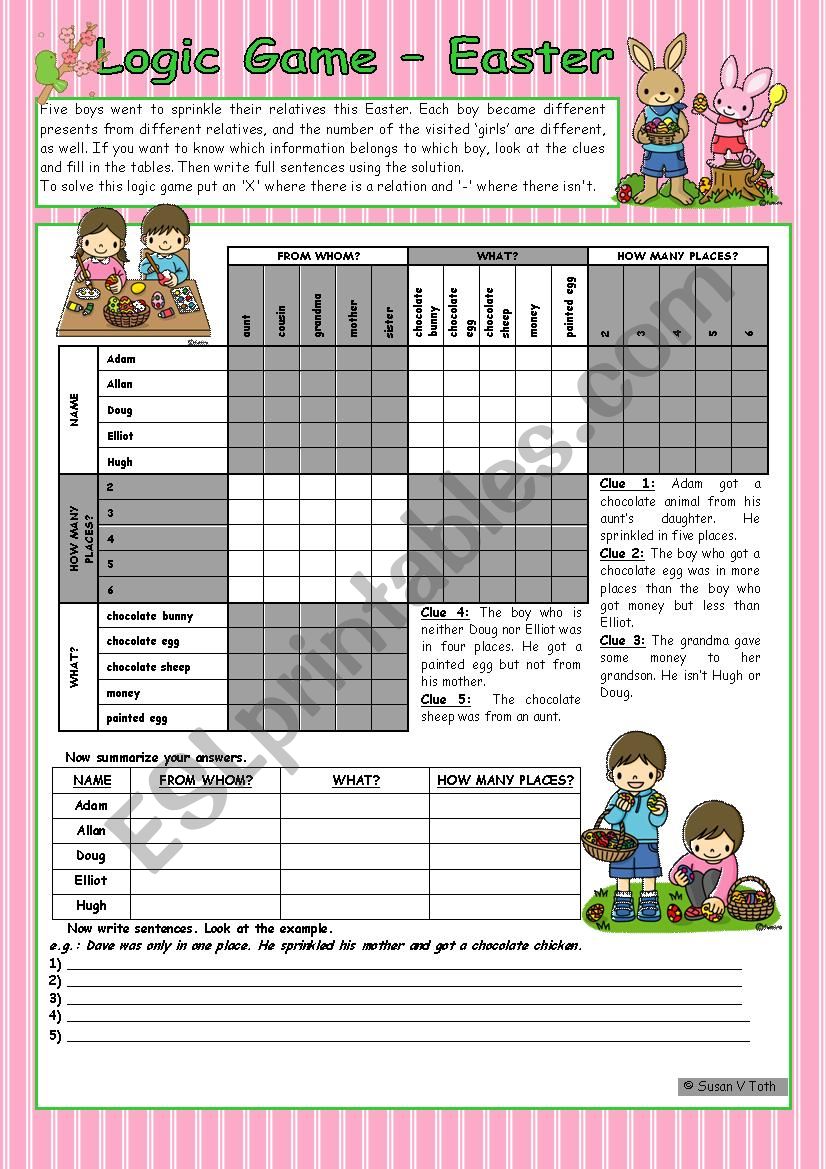 Logic game (41st) - Easter *** for elementary ss *** with key *** fully editable *** B&W