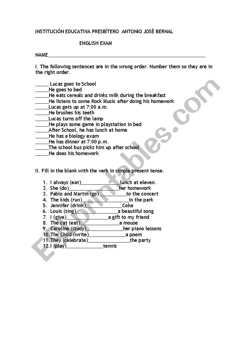 Simple present routines worksheet