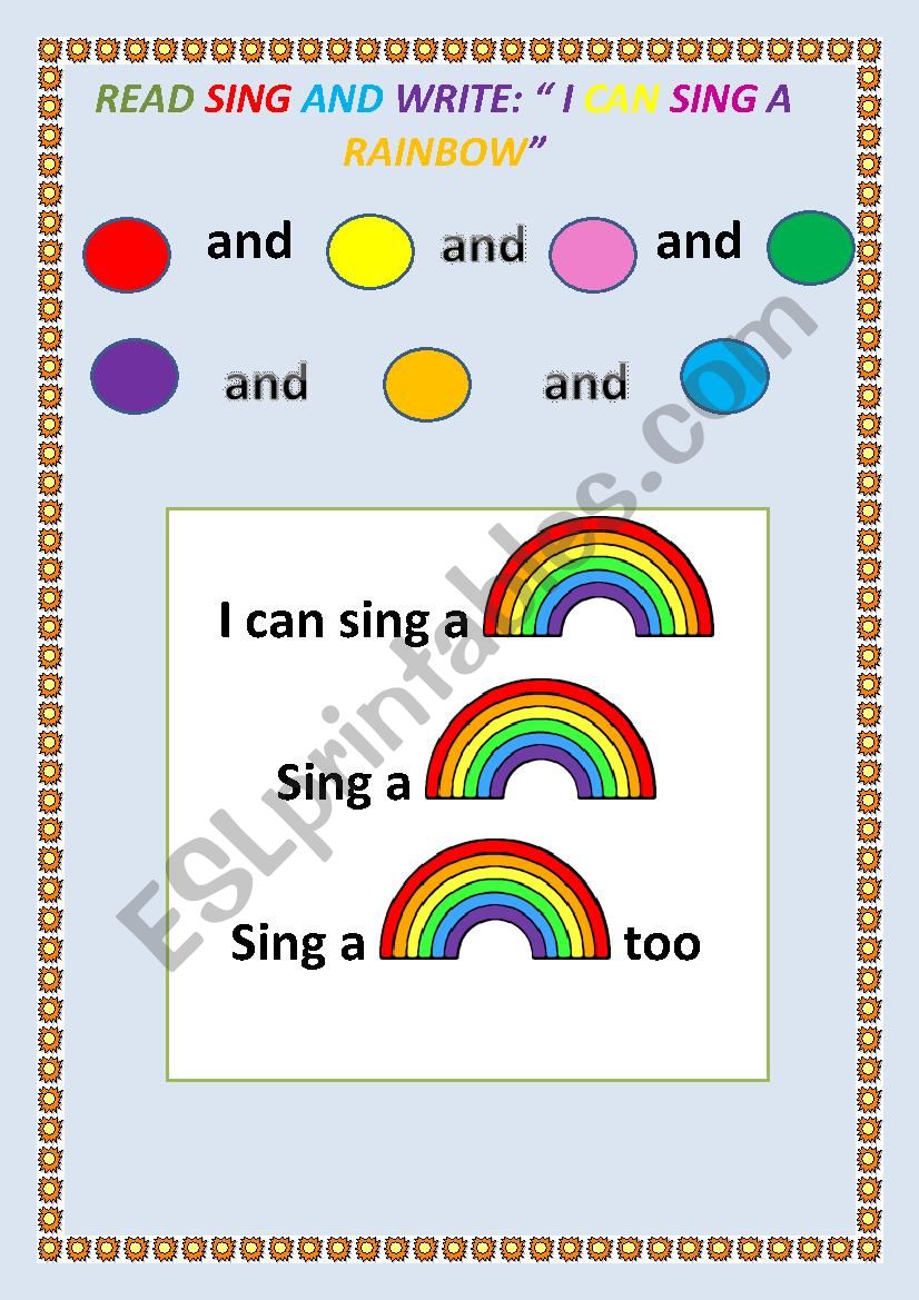 I can sing a rainbow worksheet