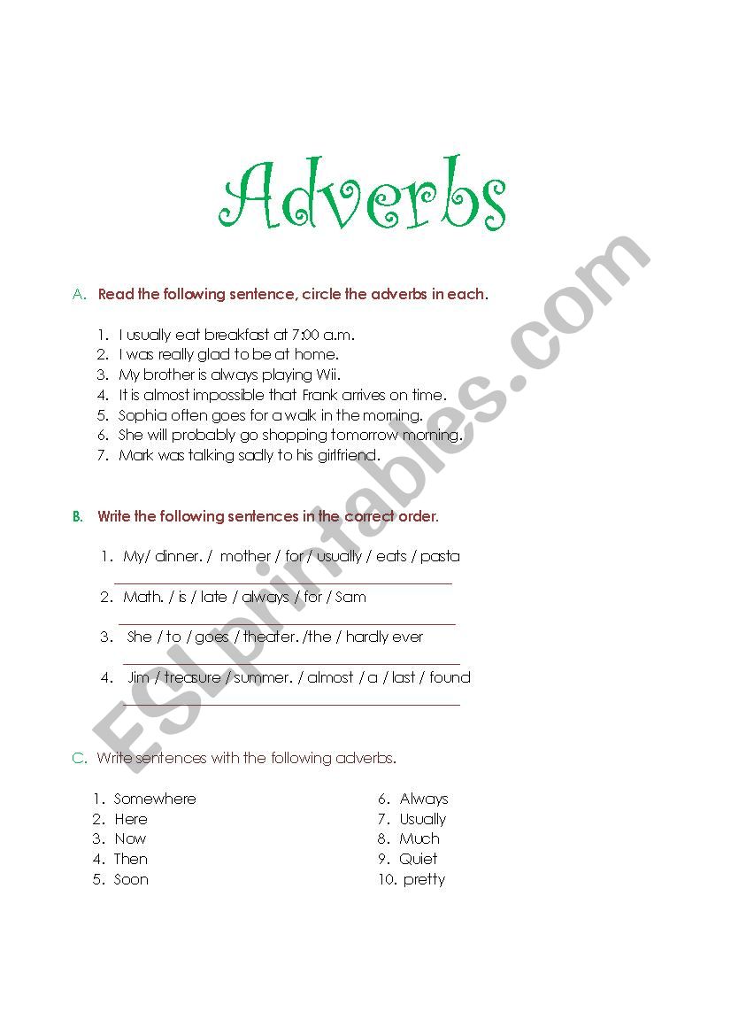 Adverbs worksheet