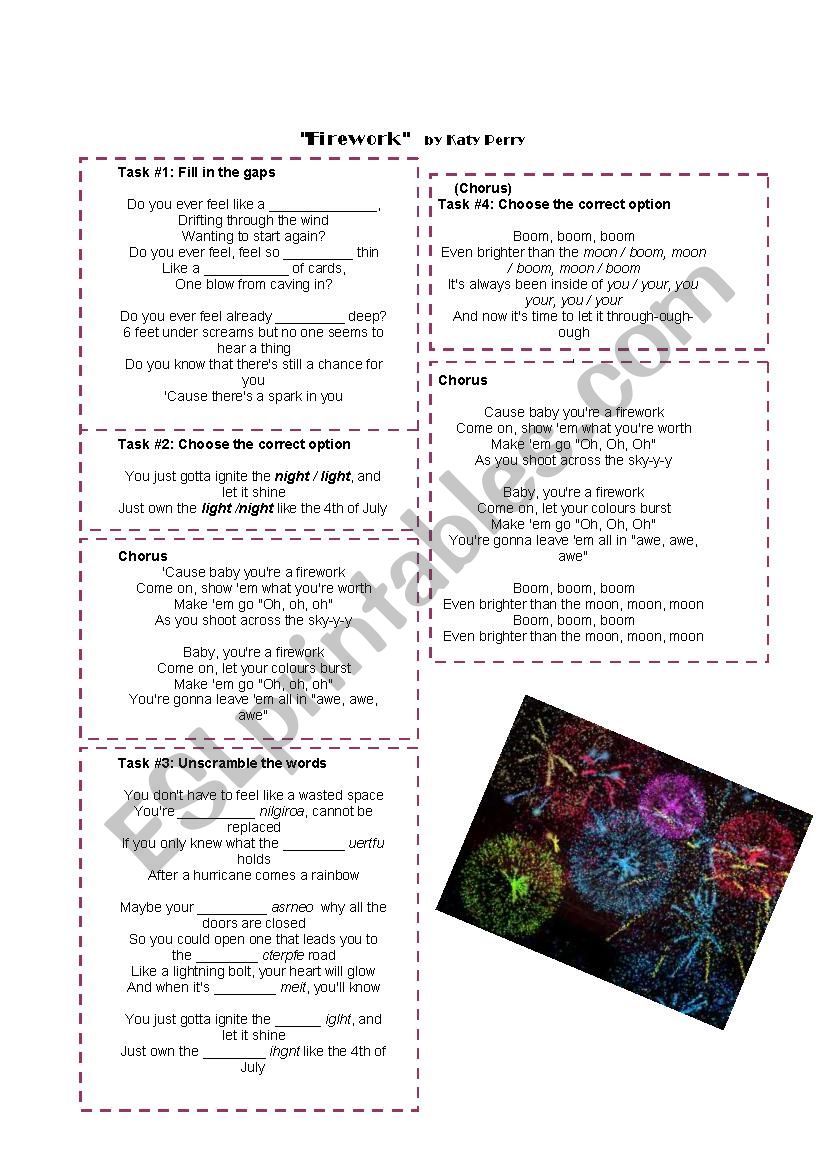 FIREWORK - Katty Perry worksheet