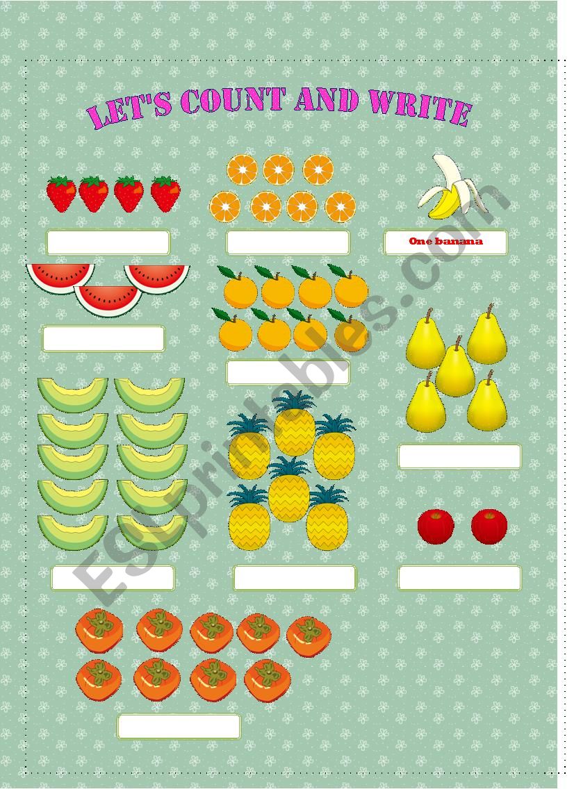 counting numbers of fruit worksheet