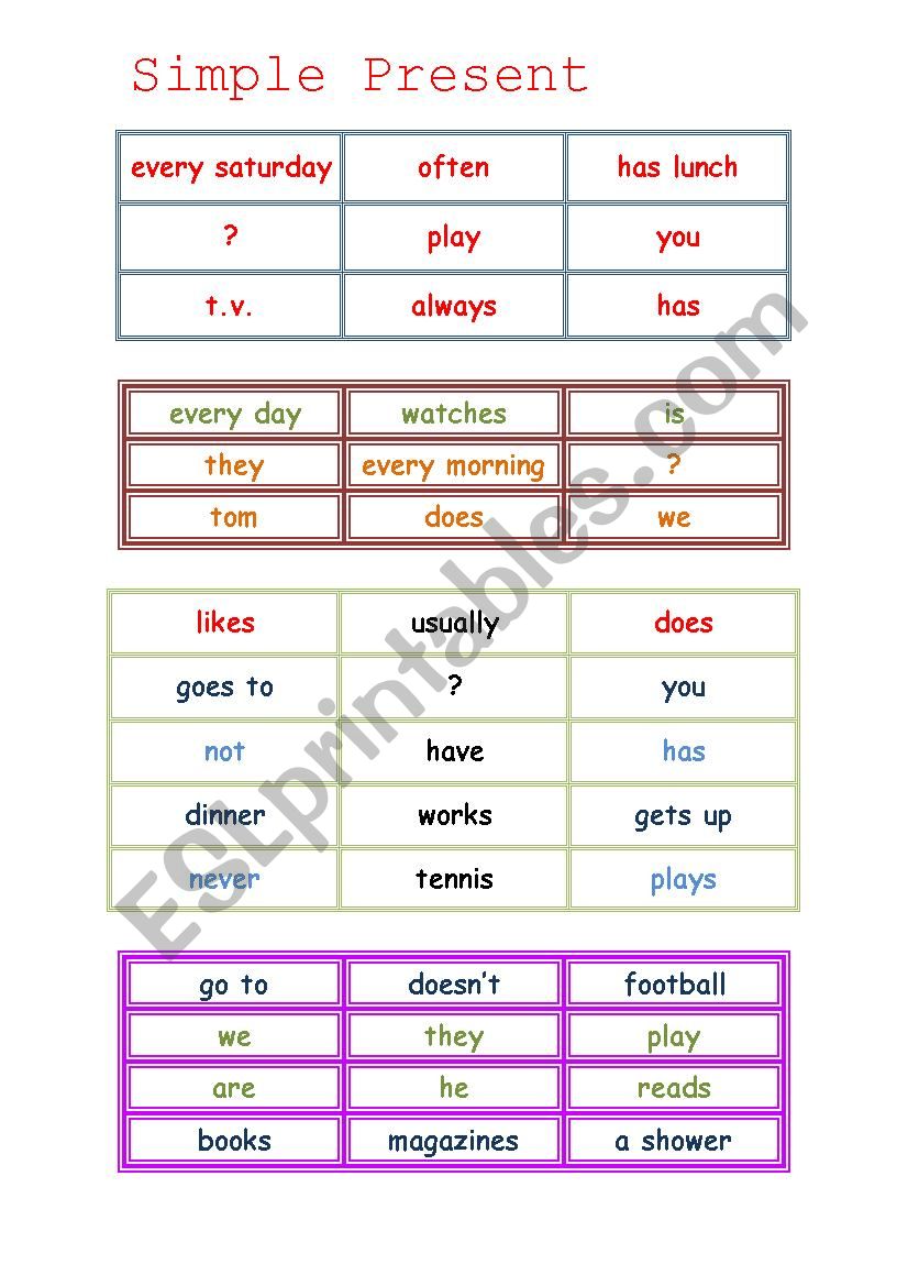 Make sentences in simple present tense