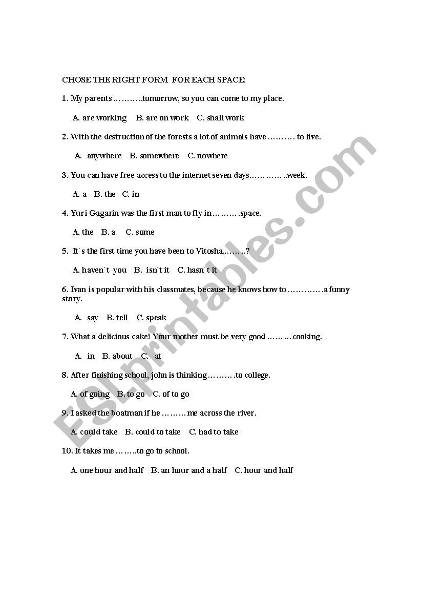 grammar exercises worksheet