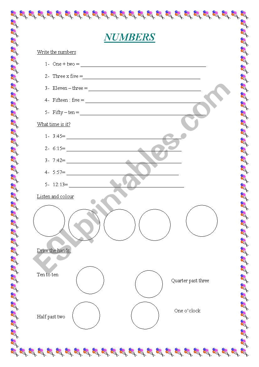 Numbers worksheet