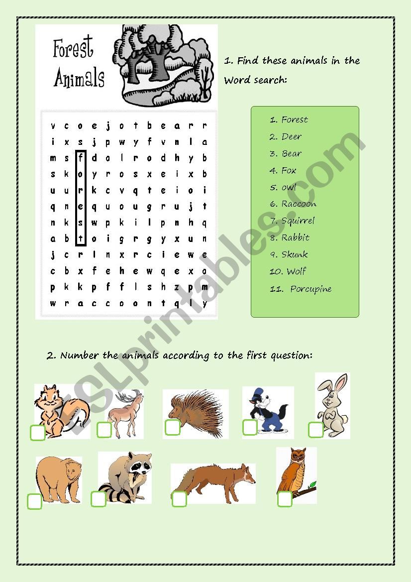 Forest animals worksheet