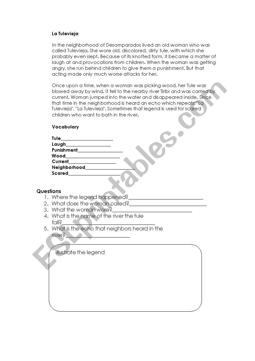 Legends worksheet