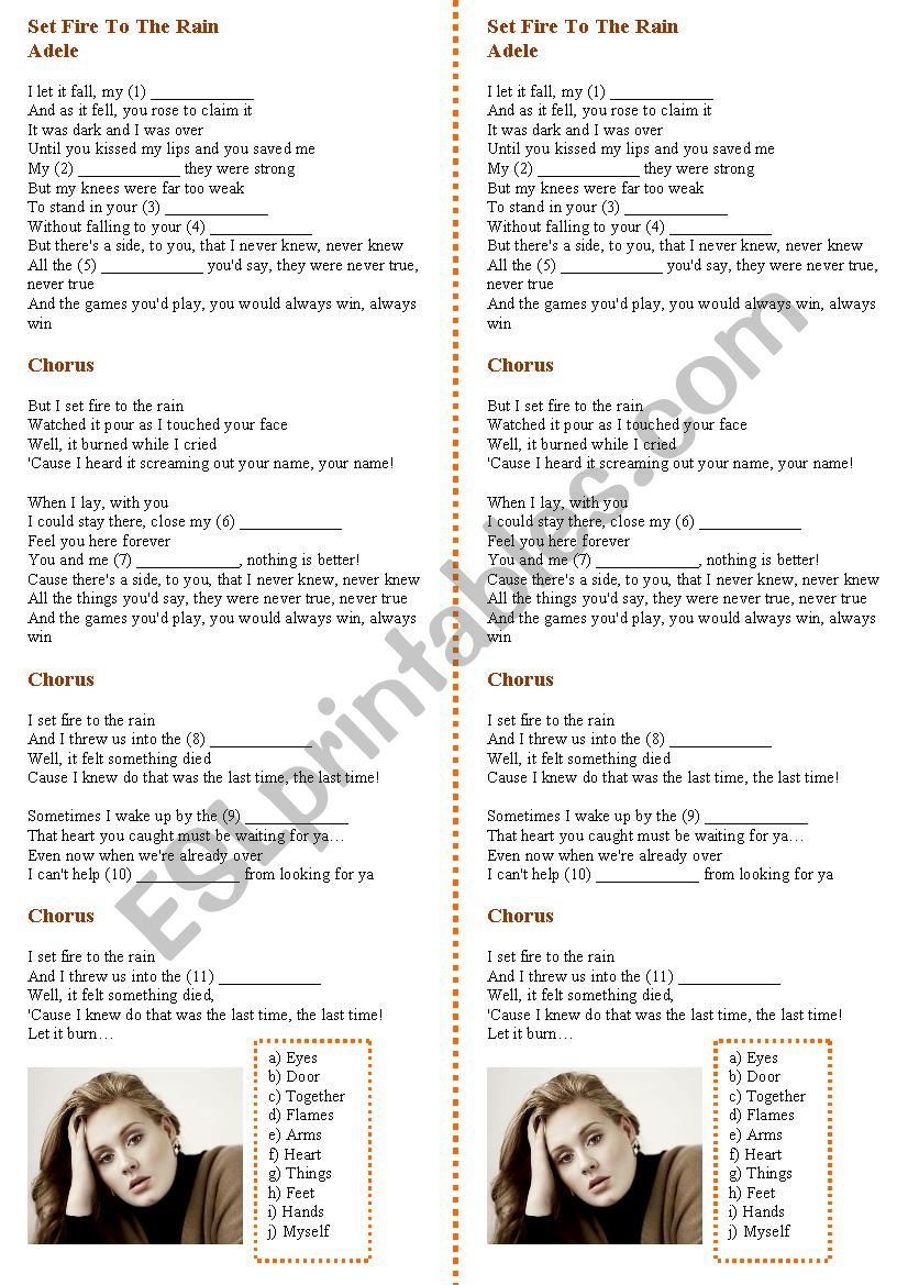 Adele - Set Fire To The Rain worksheet