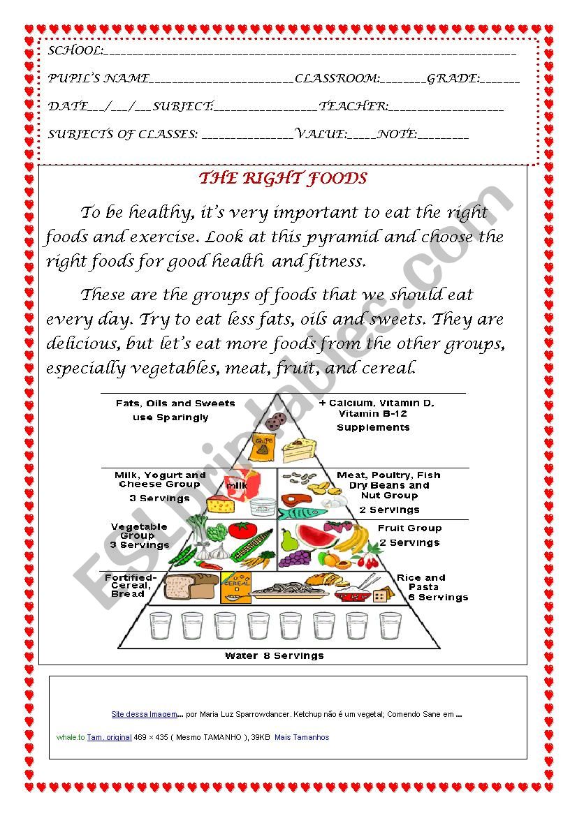 Os alimentos certos! worksheet