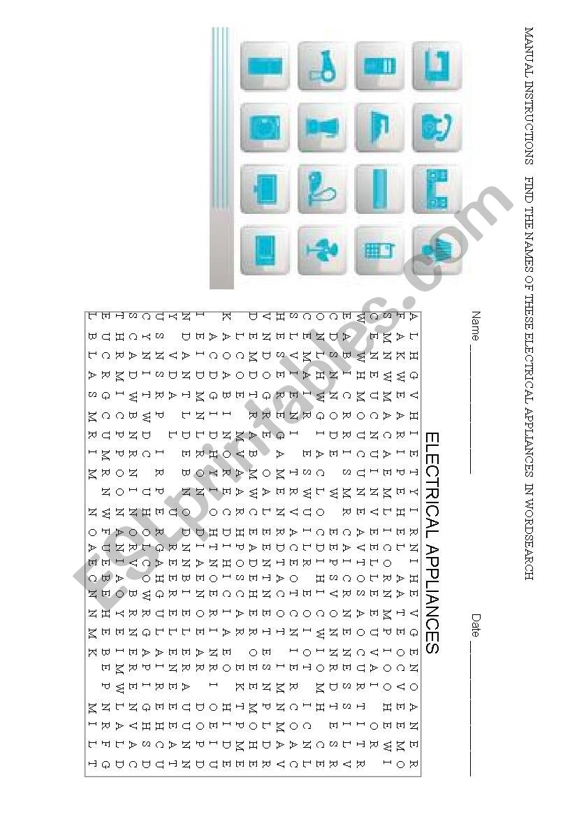 ELECTRICAL APPLIANCES worksheet