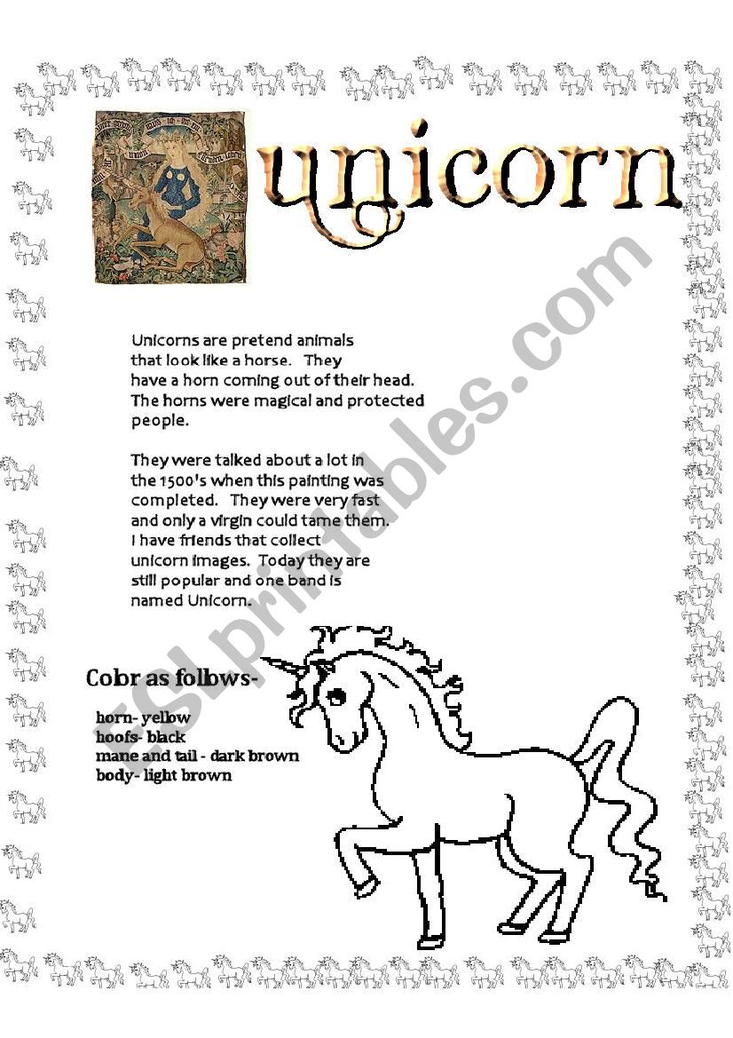 Unicorns worksheet