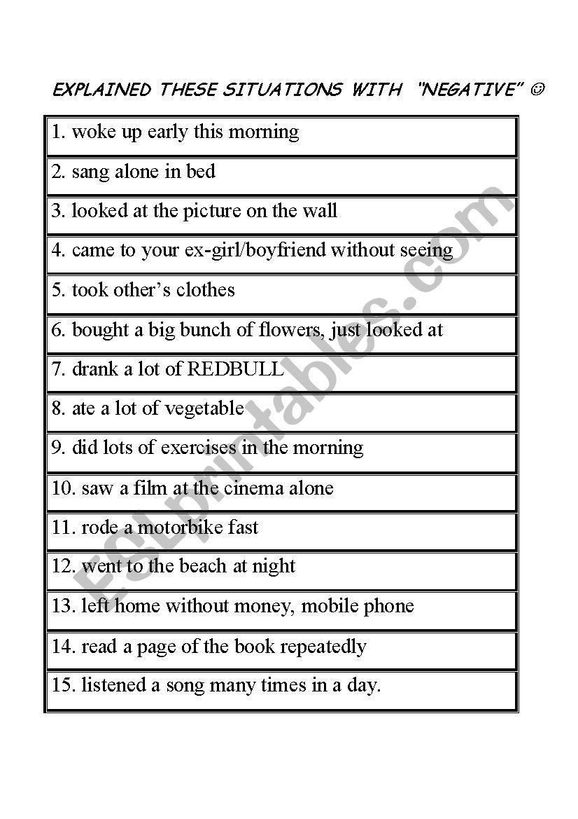 past simple-negative speaking worksheet