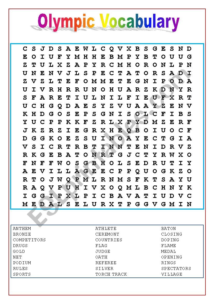 olympic games vocabulary wordsearch esl worksheet by stonefarm