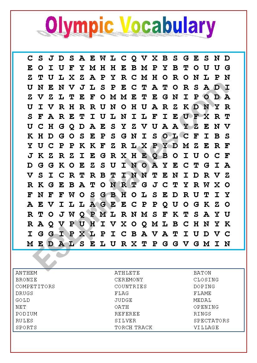 Olympic Games Vocabulary wordsearch