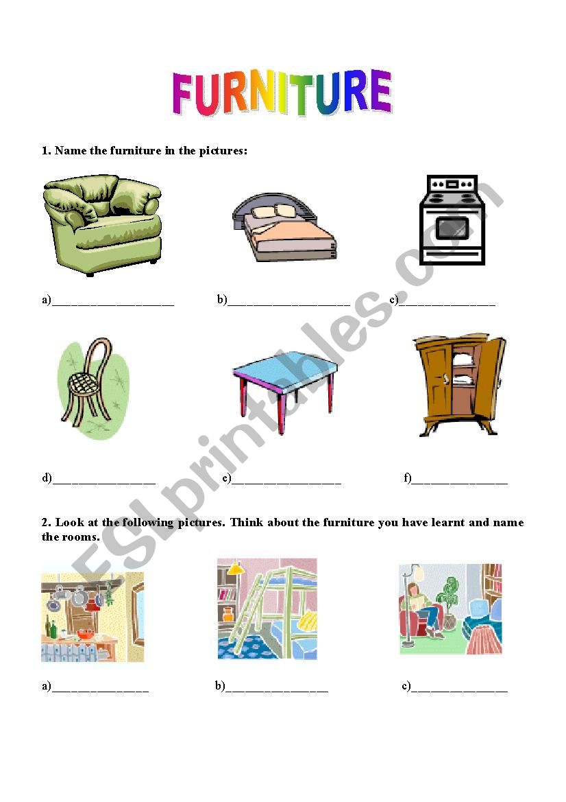 Furniture worksheet