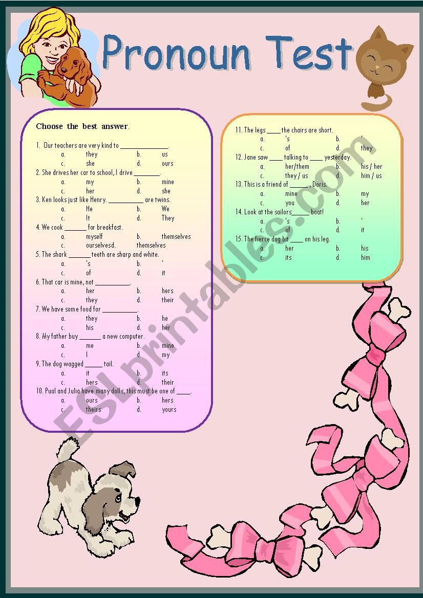 Pronoun Test worksheet